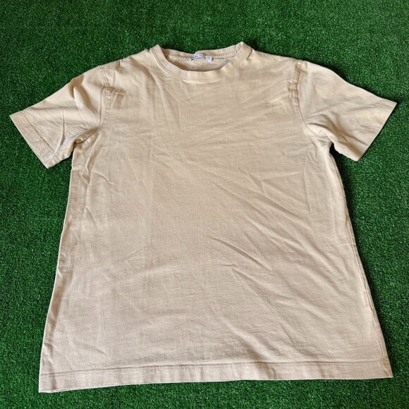 Zara Classic Fit Solid Beige Short Sleeve Crewneck Essential Tee T-Shirt Size S - Picture 1 of 13